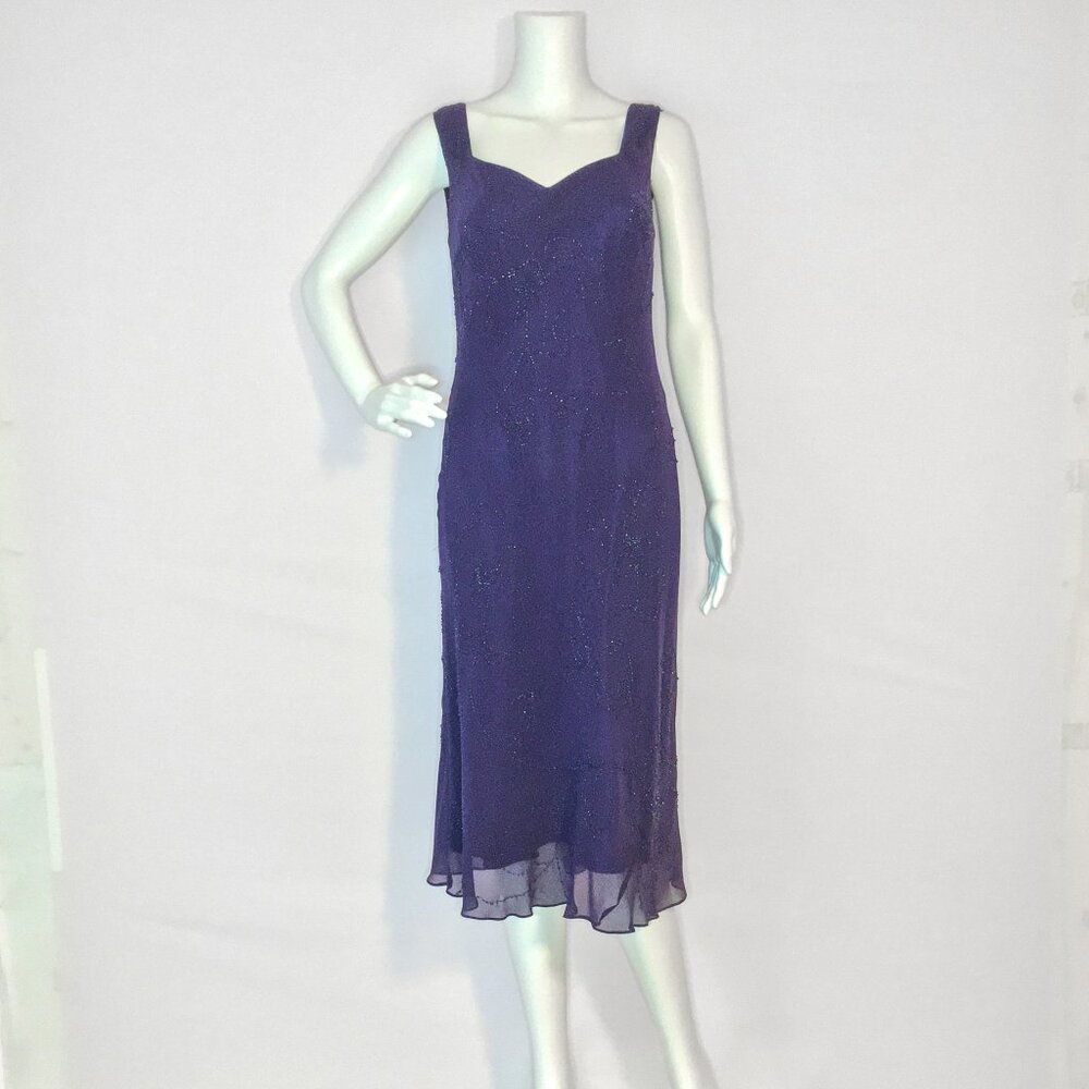 Jones New York Purple Sleeveless Beaded Silk Dress
